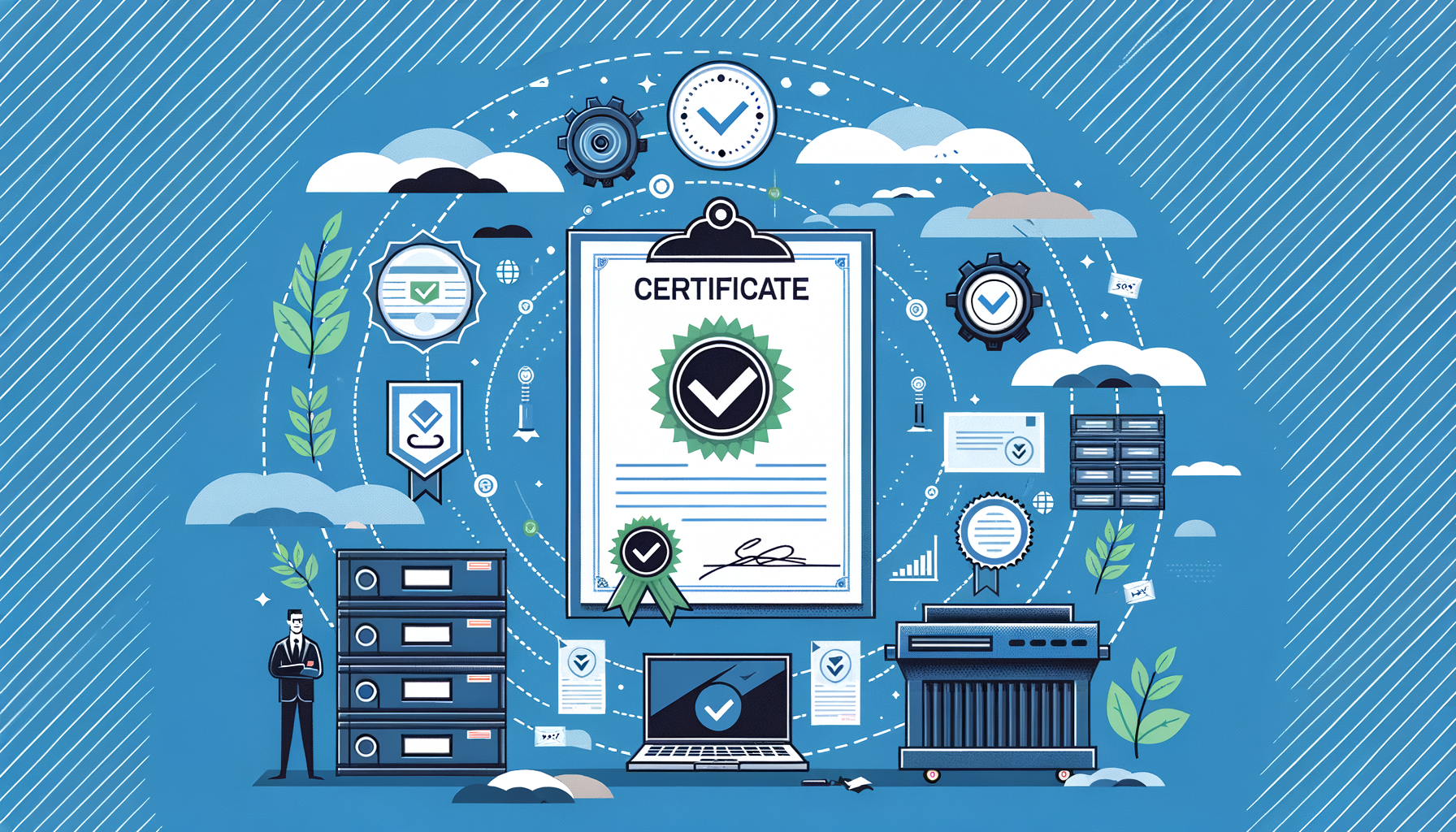 Professional infographic showing certificate of destruction for IT assets with compliance and audit trail elements