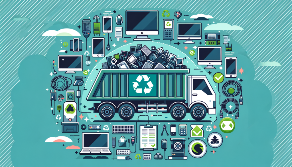 Professional infographic showing WEEE e-waste collection service with electronic devices and recycling elements