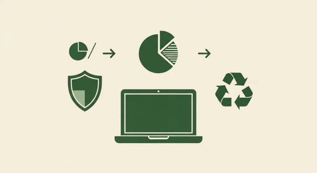 Infographic showing IT disposal process: security, data, laptop, recycling