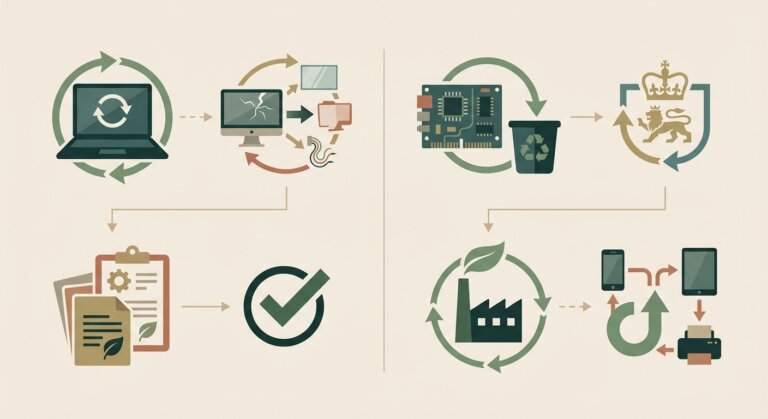 WEEE 2026 Retailer Obligations: What Businesses Need to Know 8 Infographic showing WEEE 2026 regulation changes for UK retailers and online marketplaces - recycling compliance