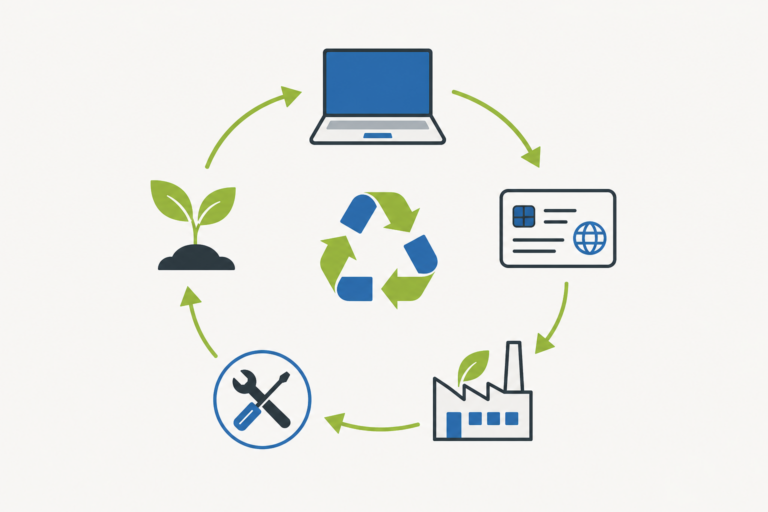 UK Circular Economy IT Assets: What the 2026 Growth Plan Means for Businesses 2 Circular economy lifecycle for IT assets showing reuse, recycling and digital product passports