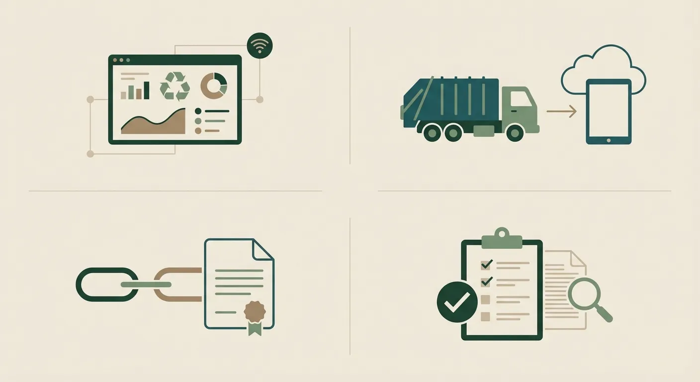 Digital waste tracking compliance illustration showing chain of custody documentation and IT asset disposal tracking