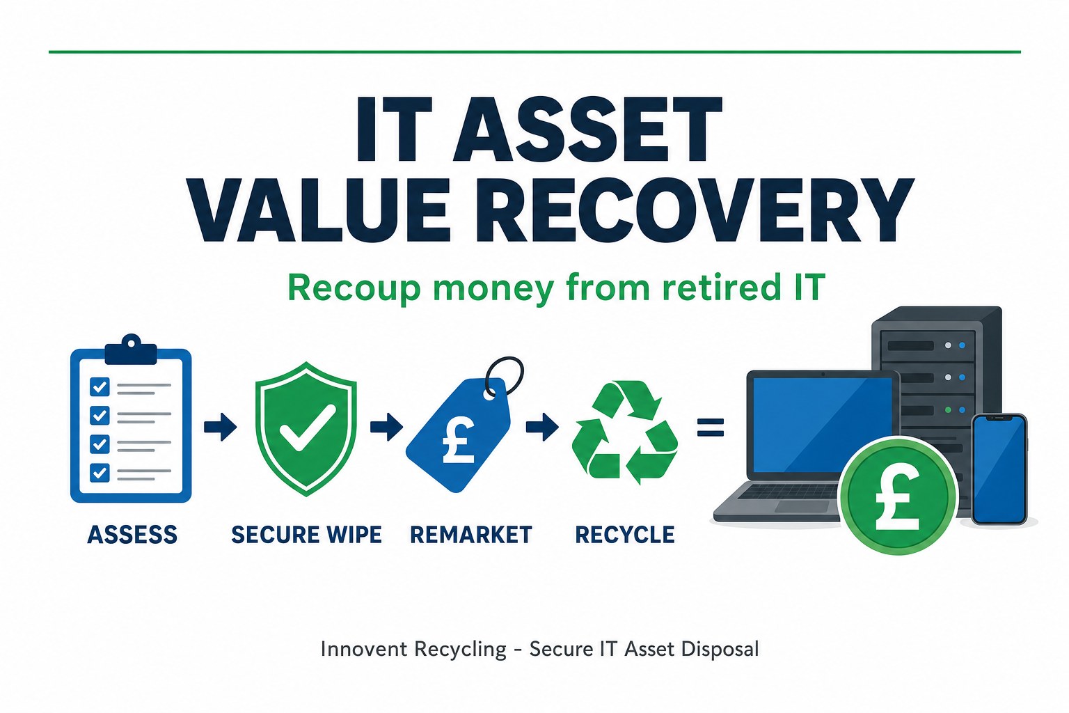 IT asset value recovery guide for UK businesses - assess, secure wipe, remarket, recycle